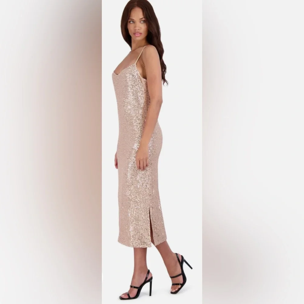 Steve Madden Pink Sequined Double Slit Slip Dress Size Medium (6-8) NWT - Picture 2 of 11